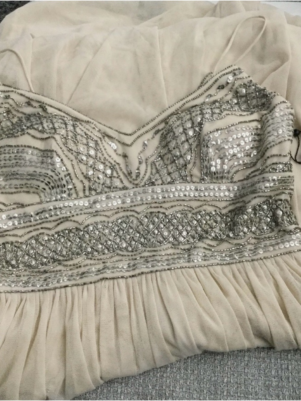 Adrianna Papell “Aida” Beaded V-Neck Maxi Dress in Beige - Picture 6 of 13